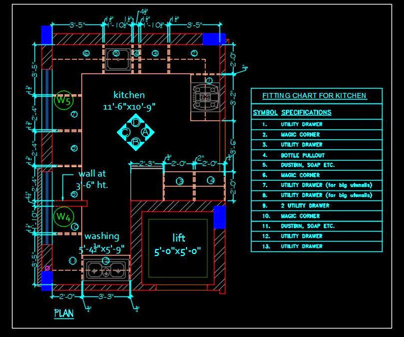 Free Modular Kitchen Plan in AutoCAD - 12'x11' Layout